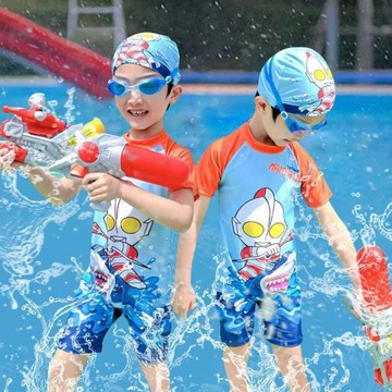 【台灣出貨】 男童泳衣奧特曼泳衣褲三件寶寶夏季新款洋氣小男孩卡通泳衣套裝