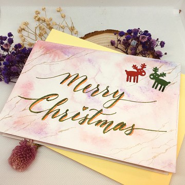 自家繪製聖誕卡 - 水彩雲石紋背景