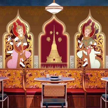 【台灣公司 可打統編】泰國繪畫壁紙泰式SPA按摩會所養生館房間裝飾東南亞佛像背景墻布 m7212