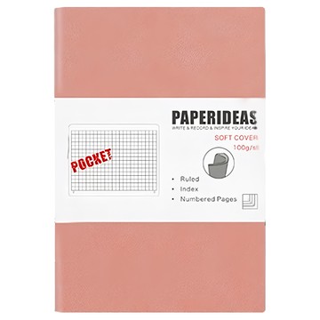 PAPERIDEAS A6 軟皮方格筆記本 188頁 100g/㎡ 含頁碼  裸粉色  1本