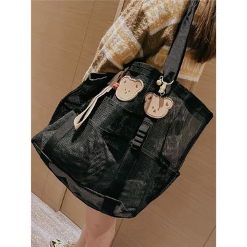 韓國ins沙灘包大容量兒童沙灘玩具收納袋卡通小熊旅行網袋游泳包