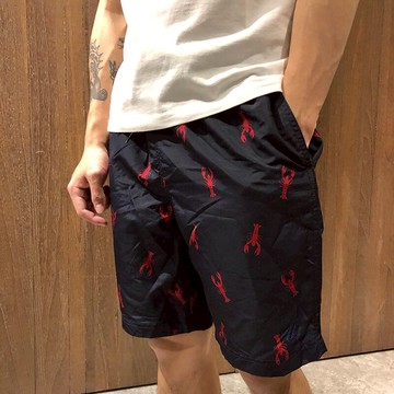 美國百分百【全新真品】Nautica 短褲 帆船牌 美式 海灘褲 泳褲 沙灘褲 衝浪褲 滿版 龍蝦 深藍 AV67