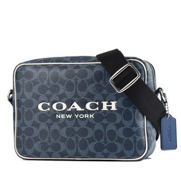COACH 男款 緹花LOGO防刮拉鍊相機包-單寧藍