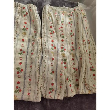 女純棉雙層紗布水洗棉紗藍條兔子睡衣家居服長袖長褲翻領圓領開衫