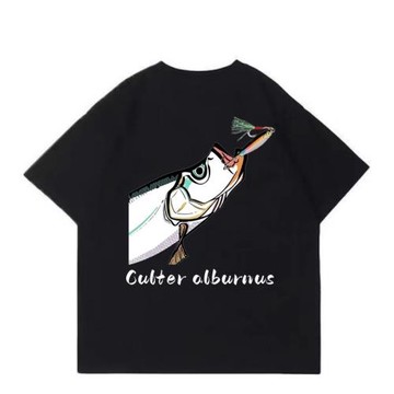 路亞主題翹嘴鐵板印花短袖純棉路亞t恤夏季休閑男女情侶款釣魚服