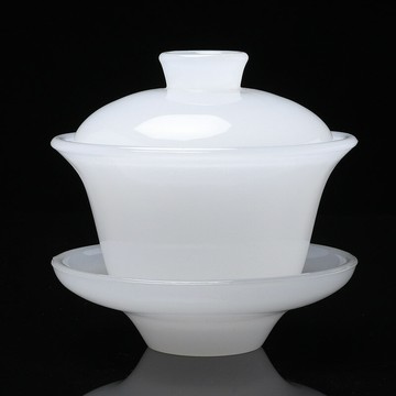 琉璃蓋碗泡茶杯大號不燙手三才碗功夫茶具單個白瓷茶碗手抓壺家用