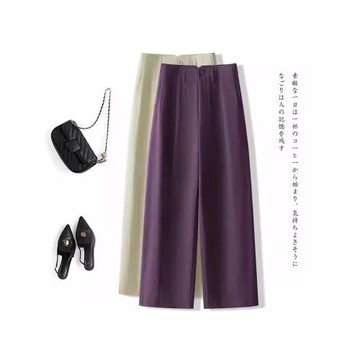 早秋闊腿褲女2025新款高腰棉感顯瘦九分西裝褲小個子窄版直筒褲子