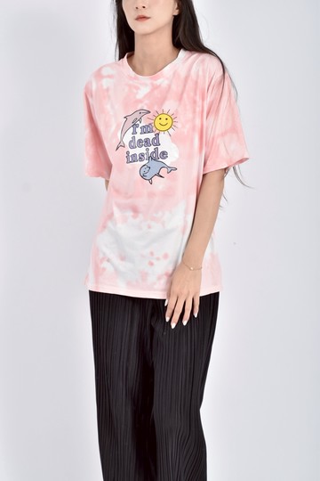 (M) 海豚印花粉色短袖上衣