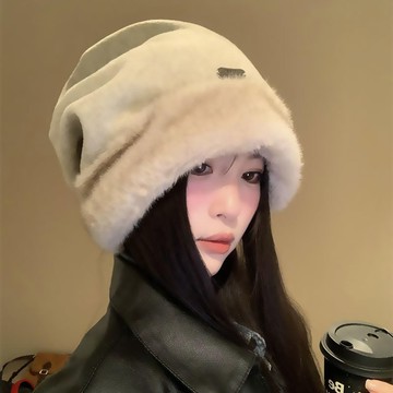 特賣🎀毛絨堆堆帽女冬季韓係百搭大頭圍防寒冷帽子顯臉小保暖護耳包頭帽秋冬保暖加厚毛綫帽 大頭圍堆堆帽 韓版毛綫針織帽 ZX