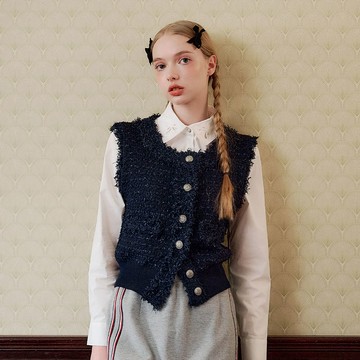 OUWEY歐薇 小香風織紋針織背心(深藍；S-L)