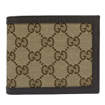 GUCCI 260987 經典雙G LOGO緹花布皮飾邊多卡短夾.駝/深咖邊