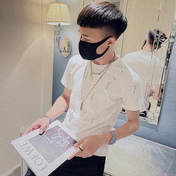 破洞t恤男夏季薄款設計感鏤空短袖韓版潮流帥氣上衣男士半袖體恤