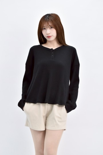 (F) gap質感棉質寬鬆黑色長袖上衣