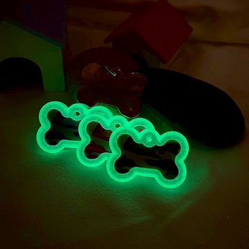 【Fulgor Jewel】客製寵物名牌 不鏽鋼迷彩大骨頭 配夜光消音保護