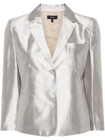 Theory - shantung single-breasted blazer - women - Cupro/Silk - 8 - Grey