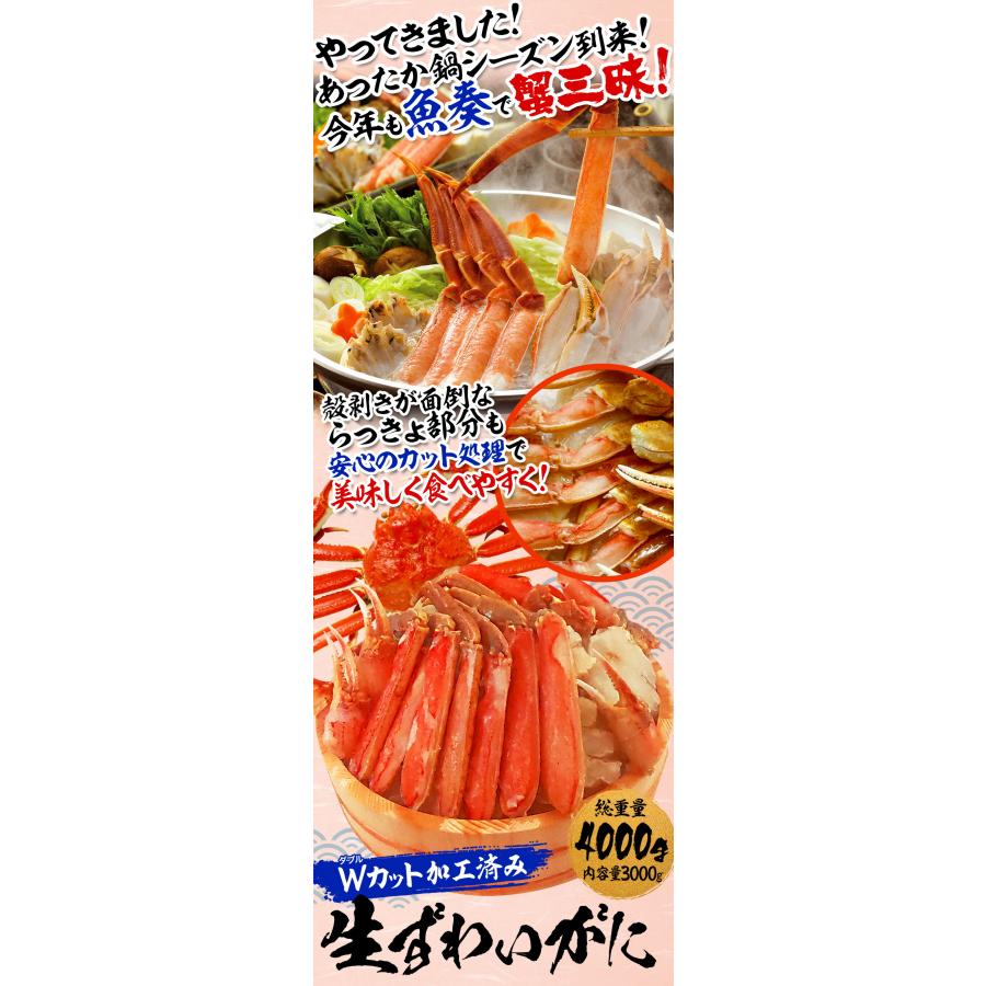 カット 生 ズワイガニ 総重量4kg ハーフポーション 生食可 かにしゃぶ 刺身 かに カニ 蟹 ずわいがに