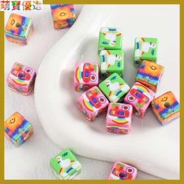 日韓亞克力卡通可愛彩虹小熊方塊diy串珠材料 手鏈項鏈配件 串珠 串珠材料 串珠材料包 珠珠材料 手串材料