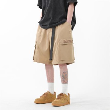 卡其色工裝短褲男日系復古直筒五分褲夏季寬松休閑中褲男士沙灘褲