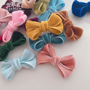 xuemum日本進口絲絨溫柔可愛蝴蝶結寶寶發夾皮筋對夾輕奢氣質復古