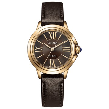 CITIZEN L系列咖啡色面盤玫瑰金光動能手錶 EM1163-09X