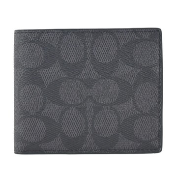 COACH 基本款緹花7卡男短夾(黑灰)