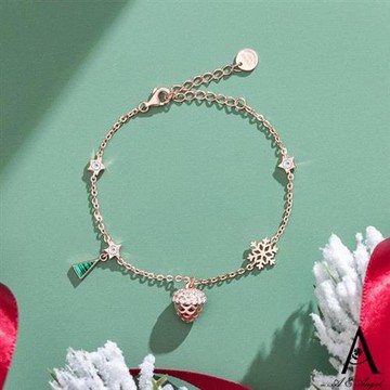 【ANGEL】橡樹松果聖誕清新設計水鑽手鍊(2色可選)