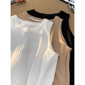 肌理感冰絲背心男款夏季潮流痞帥高級感內搭坎肩健身紋理無袖t恤