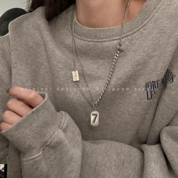 限時特賣🔥 輕奢鈦鋼倖運數字7吊墜拚接項鏈女ins嘻哈冷淡風配飾毛衣鏈男潮