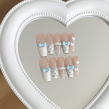 🎀可可精選🎀【甜妹嘟藍】桃汐裏純手工新款少女簡約顯白漸變可批髮拆卸穿戴甲手工穿戴甲日常穿戴甲顯白美甲片 TJIA