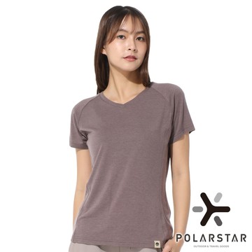 【PolarStar】女休閒羊毛V領短袖衣『褐紫』P25118 戶外 露營 登山 健行 休閒 時尚 短袖 上衣