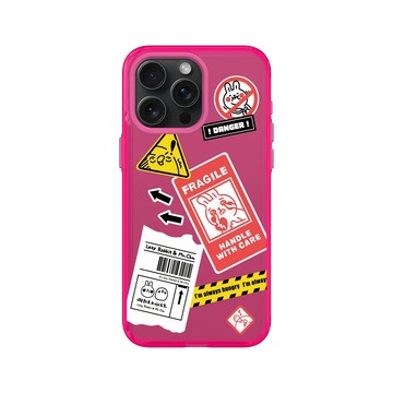 iPhone 15 Pro Max Clear 粉漾桃 - 懶散兔與啾先生 Lazy Rabbit and Mr.Chu - 標籤