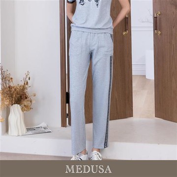 現貨【MEDUSA 曼度莎】灰色織帶休閒運動長褲（M-2L）｜褲子 休閒長褲 女運動褲