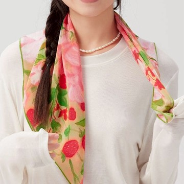 花朵方巾 真絲圍巾 100%真絲 絲巾 方巾 印花絲巾 頭巾 髮帶 髮飾 配件 穿搭 領巾 桑蠶絲 包包裝飾 037