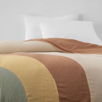 HOLA 和樂家居 艾禮思抗菌雙層皺皺紗純棉兒童毯  105 x 140cm  彩虹