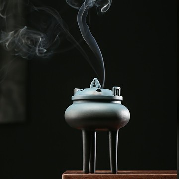 三足高腳盤香爐仿古沉香檀香香薰爐家用室內禪意中式陶瓷家居擺件