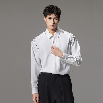 春季男士方領長袖襯衫  男裝休閑襯衣