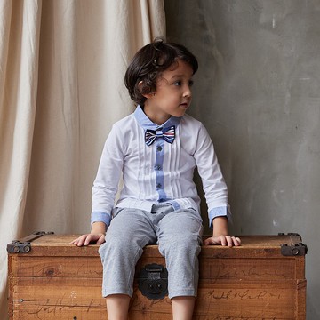 Charles系列白色長襯衫領結褲子組