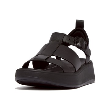 NEW PLATFORM 全新厚底皮革漁夫後帶涼鞋-黑色