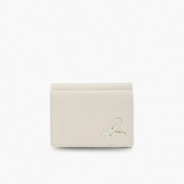 agnes b.Voyage 皮革三折小短夾(米色)
