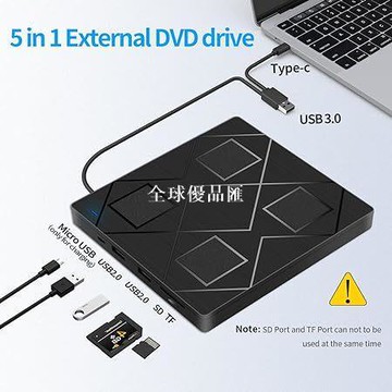 【全球優品匯】移動插卡光盤刻錄機電腦筆記本通用外置刻錄機5合1多功能外接光驅