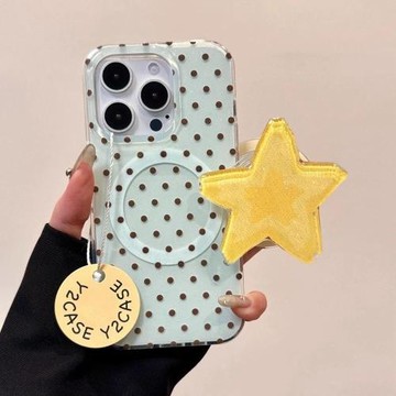 ins風薄荷綠波點星星磁吸支架適用蘋果16手機殼iPhone15少女款13/12防摔11PROMAX全包S/XR新品7/8軟套14PLUS