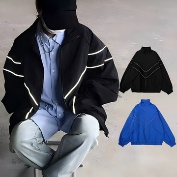 【T-2】🖤反光 線條 拼接 運動  風衣 外套 男女 寬鬆防風 衝鋒衣 百搭休閒 情侶外套衫 大尺碼外套