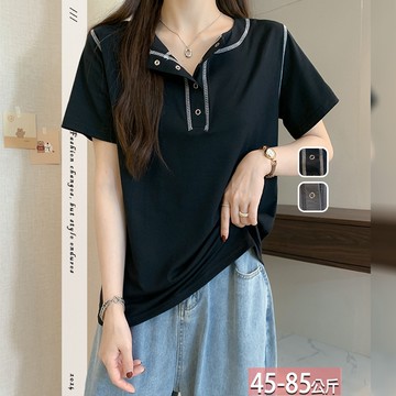 圓領單排釦明線滾邊撞色上衣(2色) XL-4XL【583679X】【現+預】☆流行前線☆