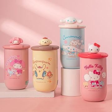 【優貝選】三麗鷗家族明星KITTY 酷洛米 美樂蒂304不鏽鋼兒直飲式兒童水杯/辦公杯/馬克杯380ML(平輸品)