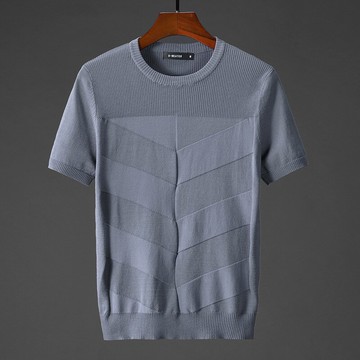 圓領套頭男士短袖針織衫毛衣透氣春夏青年打底衫T恤毛線上衣舒適D