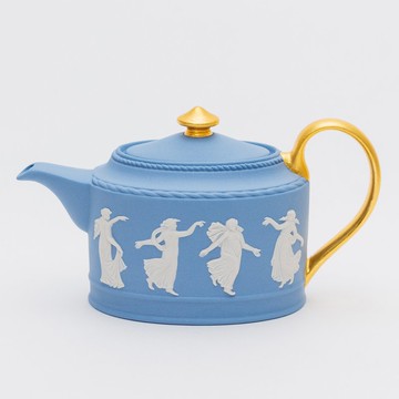 英國製 Wedgwood 手工浮雕 翩然起舞女神 鑲金經典陶瓷小壺