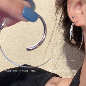 G216現貨-韓系爆款金屬感冷淡風素圈耳環女誇張百搭氣質大圓圈耳釘網紅耳飾