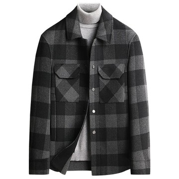 現貨+預購 毛呢外套羊毛夾克-保暖拼色格子真90%白鴨絨羽絨內膽男外套74de103【獨家進口】【米蘭精品】