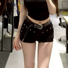 【NZN】低腰鉚釘牛仔超短褲女裝 2025 年夏季新款緊身修身熱褲