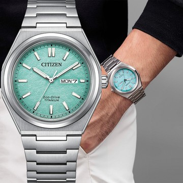 CITIZEN 星辰 限量 Zenshin 新鈦度 超級鈦光動能手錶-湖水綠 AW0130-85M